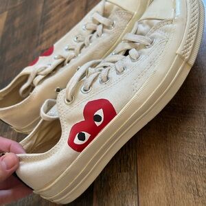 Converse CDG Cream Sneakers with Red Heart